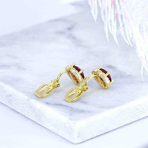 YOQUCOL 8MM Cubic Zirconia Crystal Clip On Stud Earrings Round Non Pierced Earrings for Women - color: Gold-Red