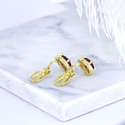 YOQUCOL 8MM Cubic Zirconia Crystal Clip On Stud Earrings Round Non Pierced Earrings for Women - color: Gold-Red