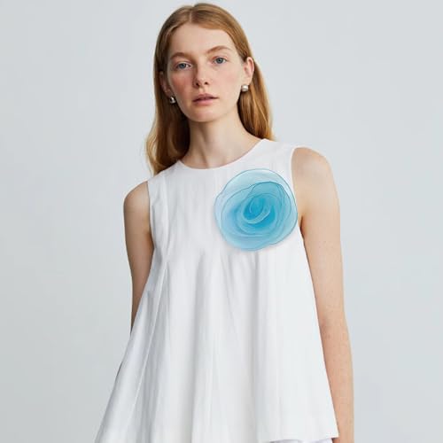 10inch Extra Large Flower Brooch Pin for Women Fashion Dainty Organza Satin Fabric Big Camellia Brooches Lapel Pins Wedding Dance Party Dress Accessories Exaggerated Jewelry Gift - color: 6 inch Blue