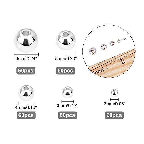 PH PandaHall 5 Sizes Smooth Round Beads, 300pcs 14K Silver Plated Beads Little Round Bead Seamless Ball Bead Long-Lasting Spacers for Hawaii Layered Bracelet Necklace Jewelry DIY Crafts 2/3/4/5/6mm - color: Silver