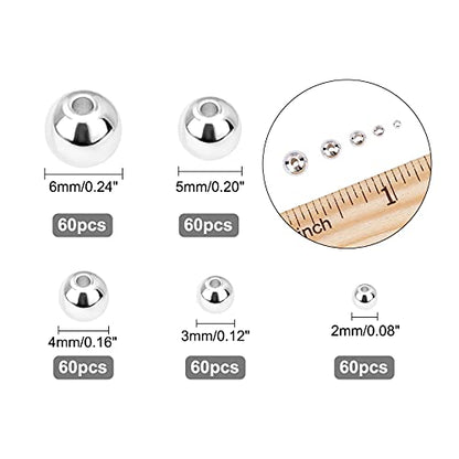 PH PandaHall 5 Sizes Smooth Round Beads, 300pcs 14K Silver Plated Beads Little Round Bead Seamless Ball Bead Long-Lasting Spacers for Hawaii Layered Bracelet Necklace Jewelry DIY Crafts 2/3/4/5/6mm - color: Silver