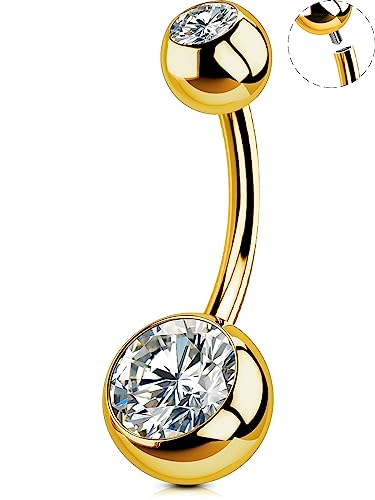 OUFER Titanium Belly Button Rings, Internally Threaded Belly Ring, Round CZ Navel Rings for Women Men - color: Gold, size: 1.6*10MM