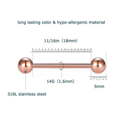 VCMART 12mm-18mm 14G Tongue Rings Nipple Straight Barbells Surgical Steel Body Piercing Jewelry - style: Style B -14pcs