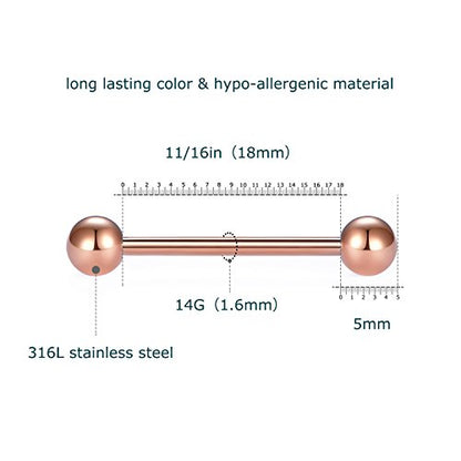 VCMART 12mm-18mm 14G Tongue Rings Nipple Straight Barbells Surgical Steel Body Piercing Jewelry - style: Style B -14pcs