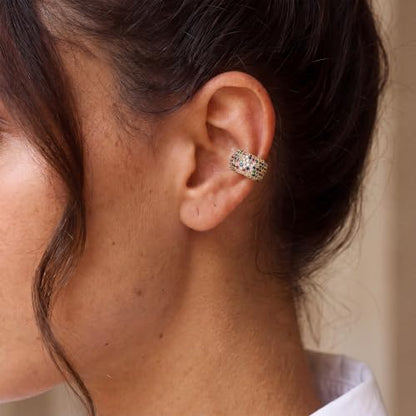 Gold Ear Cuff for Women Non Piercing | Cuff Earrings, 14K Gold Plated, Colorful Cubic Zirconia Pave, Pearl, Clover, Cartilage Earrings Trendy Jewelry, Single - color: Multi-color A