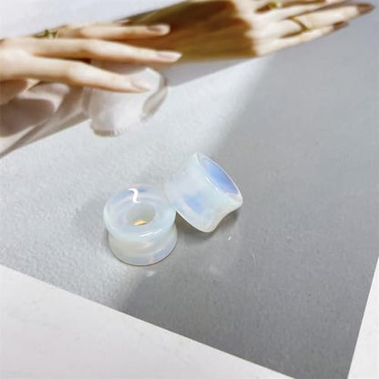 Hollow Opalite Moon Stone Natural Stone Ear Plugs Gauges Tunnel Expanders Stretcher Saddle Organic Double Flared Flesh Earrings for Men Women Fashion Piercings Body Jewelry Gift - size: 00g(10mm)