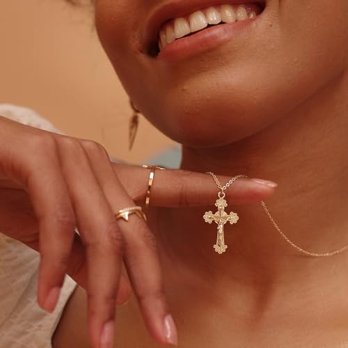 Fettero Cross Necklace for Women Faith Pendant 14K Plated Dainty Chain Necklaes Minimalist Simple Tiny God Lords Prayer Religious Jewelry - style: Crucifix Cross