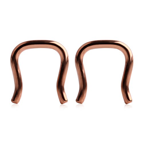 Ruifan 316L Surgical Steel U-Shaped & Staple Nose Septum Hanger Retainer Nose Ring 16g,14g,12g - color: Rose Gold(14G)