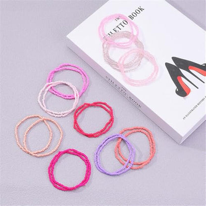 18Pcs Boho Stackable Beaded Bracelets for Women Colorful Handmade Multilayered Rice Beads Anklets Set Summer Beach Bohemian Jewelry Gift - color: Style 2 Pink