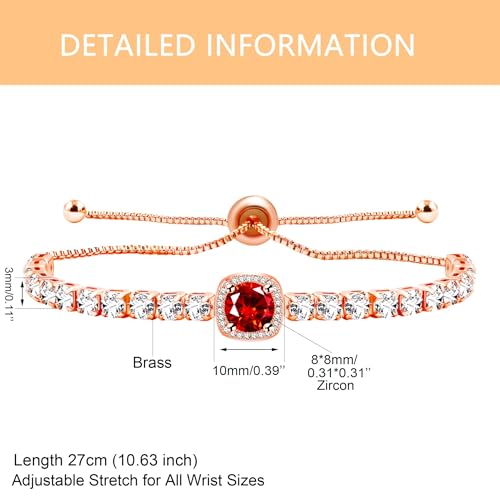 Sparkling CZ Tennis Bracelets for Women, Birthstone Slider Bolo Bracelets Trendy Birthday Valentine's Day Jewelry for Women Lady - color: Red