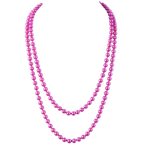 BABEYOND Long Pearl Necklace Faux Pearls Necklace Set Beaded Long Pearls Necklace 1920s Gatsby Costume Jewelry - color: Rose red