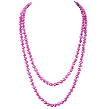 BABEYOND Long Pearl Necklace Faux Pearls Necklace Set Beaded Long Pearls Necklace 1920s Gatsby Costume Jewelry - color: Rose red