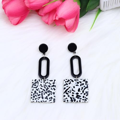 Retro Trendy Acrylic Multicolor Mottled Geometric Drop Earrings | Statement Dangle Jewelry for Women - color: white