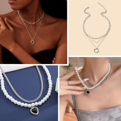 95 Pcs Gold Silver Jewelry Set for Women Includes 10Pcs Layered Necklaces, 23Pcs Layered Bracelets, 17 Hoop Earrings, 15 Stud Earrings, 20 Stackable Rings and 10 Hairpins Fashion Jewelry Set for Ladies