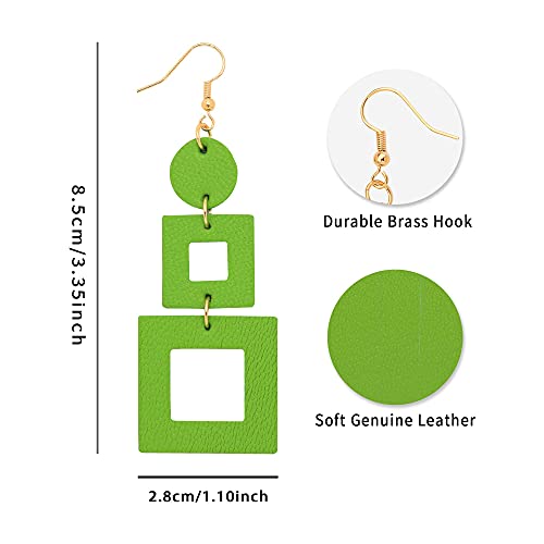 KINIVA Leather Dangle Earrings for Women Trendy, Lightweight Leaf Circle Lightning Earrings Drop, Jewelry Gifts for Women - color: 38 Green