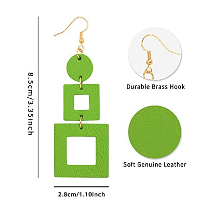 KINIVA Leather Dangle Earrings for Women Trendy, Lightweight Leaf Circle Lightning Earrings Drop, Jewelry Gifts for Women - color: 38 Green