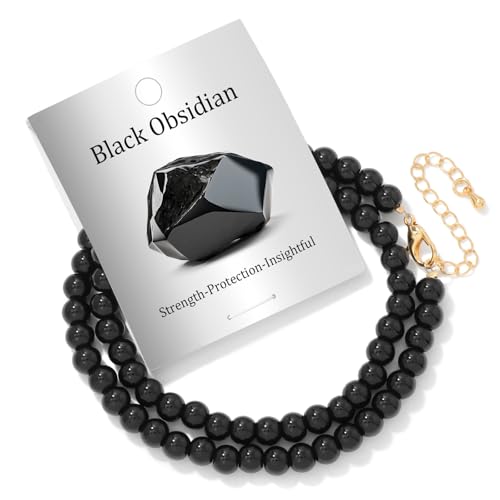 Turquoise Natural Stone Necklace for Women 4mm Handmade Crystal Choker Bead Necklace Gemstone Necklace Healing Crystal Jewelry for Women - color: Black Obsidian, size: 6mm
