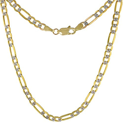 Inc. Solid 14k 2-Tone Gold Pave Diamond Cut 4mm Figaro Chain Necklaces & Bracelets for Women & Men Lobster Clasp 8-26 inch