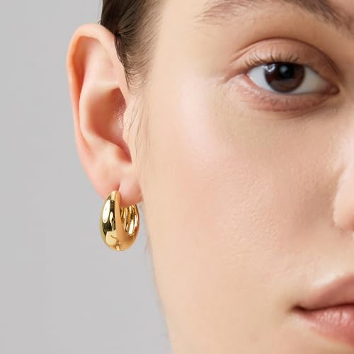 18K Gold Plated Huggie Hoop Earrings for Women, 925 Sterling Silver Post, Hypoallergenic Small Earrings - color: Dome Huggies