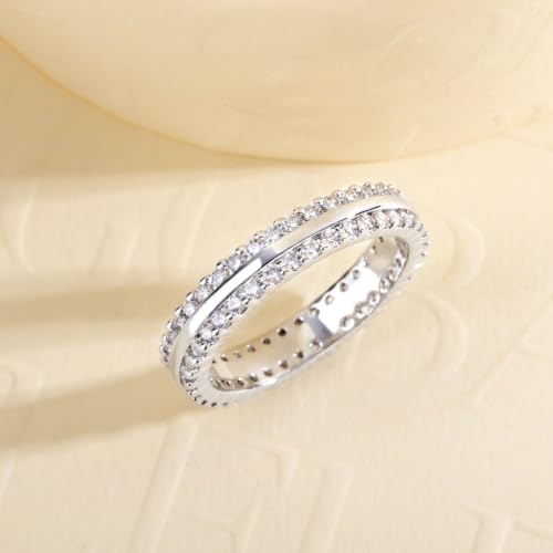 Cubic Zirconia Eternity Wedding Band Rings Round Cut 5A Grade D Color CZ Stacking Band Engagement Promise Rings for Women - style: Double Round-b
