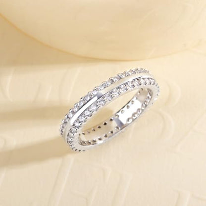 Cubic Zirconia Eternity Wedding Band Rings Round Cut 5A Grade D Color CZ Stacking Band Engagement Promise Rings for Women - style: Double Round-b