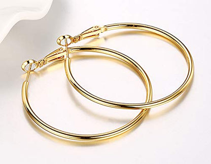 Gold Hoop Earrings,18K Gold Plated Rounded Hoops Earrings for Women - color: Yellow 60mm
