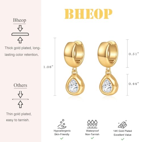 Gold Chunky Dangle Earrings for Women, Bezel Set Cubic Zirconia Charm | 14K Gold Silver Plated, Statement Huggie Hoops Drop Earrings, Trendy Jewelry Gifts, High Grade CZ, Hypoallergenic Lightweight - color: GD-Teardrop CZ Hoop