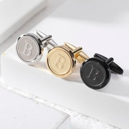 Initial Letter A-Z Cufflinks for Men Silver/Gold/Black Cufflinks 26 Alphabet Letter Copper Cufflinks for Formal Occasions Gifts Anniversary Business Wedding for Bridegroom Groomsmen - size: Gold, style: Initial: B