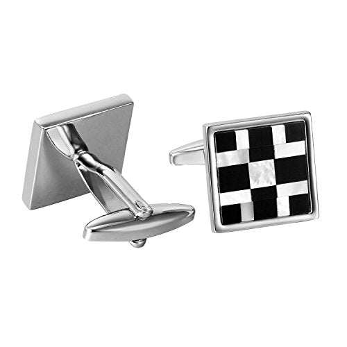 Urban Jewelry Mens Stainless Steel Nautical Knot Cufflinks Formal Wear | Nautical Cufflinks Stainless Steel Rust Resistant Finish Formal Wear Essential Business Style Essential Design - color: Onyx & Real Shell Men's Cufflinks