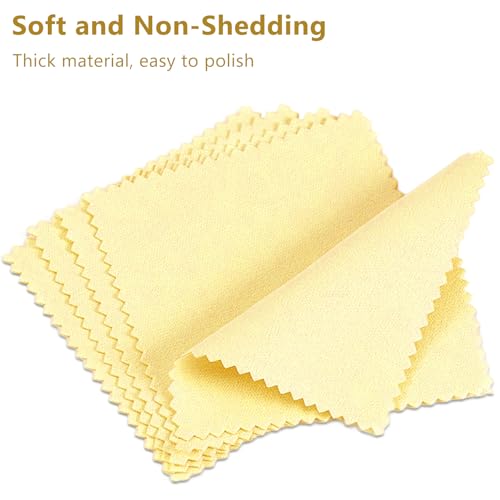 100pcs Premium Jewelry Polishing Cloth, Individually Wrapped Microfiber Cloths for Cleaning Silver, Gold, and More (Yellow, 3.15" x 3.15")