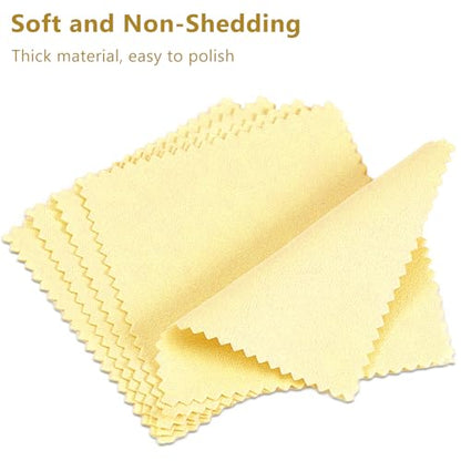 100pcs Premium Jewelry Polishing Cloth, Individually Wrapped Microfiber Cloths for Cleaning Silver, Gold, and More (Yellow, 3.15" x 3.15")