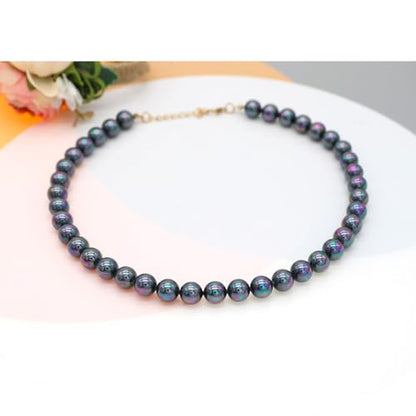 Long Simulated 10mm AAA Pearl Strand Necklace for Women Multicolor Pearl Choker Necklace 1920s Pearl Statement Necklace Costume Jewelry - color: 10mm Shell Pearl Black