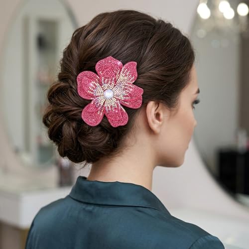 3.74 Inches Rhinestone Camellia Flower Brooch Pins & Hair Clips for Women Elegant Created Crystal Lapel Pin Brooches Wedding Party - color: Rose