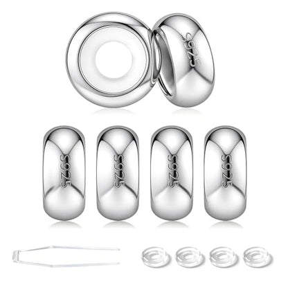 GW Stopper Charms 925 Sterling Silver Round Rondelle Spacer Beads with Exquisite Velvet Bag for Charm Bracelets for Women - color: Silver-6PCS