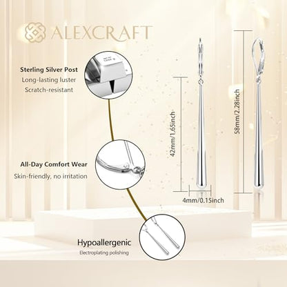 Hypoallergenic Silver Long Dangle Drop Earrings for Women Lady | Long Strip Bar Chain Waterdrop Dangle Leverback Earring Elegant Lightweight Dangling Drop Earings Trendy Jewelry Gifts in Box - color: SilverC