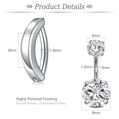 1/4 Inch Short Belly Button Rings 14G 6mm Stainless Steel Short Belly Navel Button Rings for Women Men - color: 4PCS Set02 - Silver 6mm