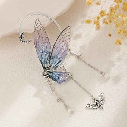 Ear Cuffs for Women, Hook without Pierced Ear Bone Clip Climber Earrings, Butterfly Shaped Ear Clip Wrap Around Earring No Piercing Cuff Earrings for Women - color: Blue