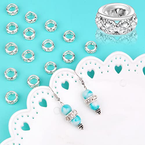 BronaGrand 40pcs 12mm Large Hole Rhinestone European Beads, Crystal Rondelle Spacer Beads Round Loose Beads for Snake Chain Bracelet DIY Jewelry Making, Hole: 8mm - color: Silver, size: 12MM