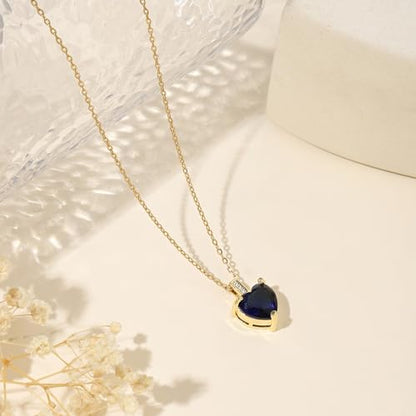 Heart Birthstone Necklace for Women, 14K Gold Plated Birthstone Pendant Necklace Cubic Zirconia Diamond Necklace Dainty Gold Necklace Birthday Gifts for Women Girls - color: 09. September(Sapphire)