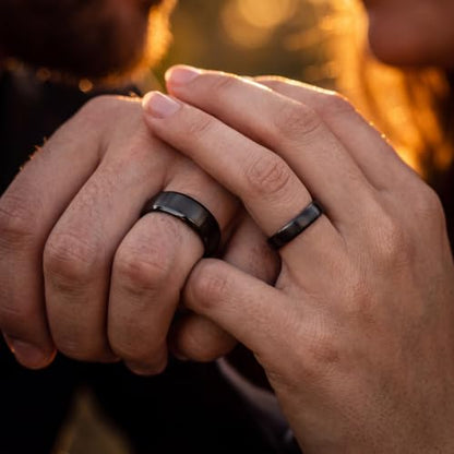Tungsten Wedding Band Ring 10mm 8mm 6mm 4mm for Men Women 18k Rose Gold Plated Dome Black Grey Brushed Polished - color: 1 Rose Gold Black Tungsten