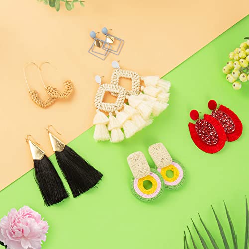 Ponpon 6-18 Pairs Earrings for Women, Lightweight Summer Earrings Straw Earrings Fashion Geometric Statement Hoop Dangle Drop Earrings for Women - style: Style C - 6 Pairs