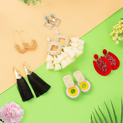 Ponpon 6-18 Pairs Earrings for Women, Lightweight Summer Earrings Straw Earrings Fashion Geometric Statement Hoop Dangle Drop Earrings for Women - style: Style C - 6 Pairs