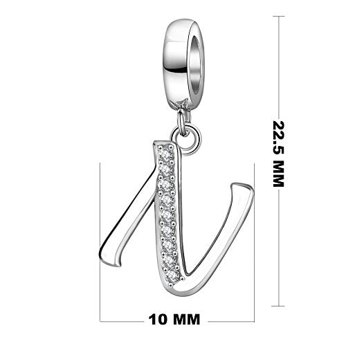 925 Sterling Silver Initial Charm fits Pandora, Gift for Mom Wife | Christmas,Birthday,Mother's Day, Anniversary, Valentine's Day - color: Letter N