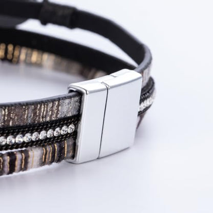 Boho Chunky Leather Wrap Bracelets Stackable Beaded Western Country Jewelry | Crystal Bead Trendy Layered Cuff Magnetic Clasp Stack Bohemian Statement Costume Outfits Cowgirl Fashion Hippie Accessories - color: Boho Black, size: 14.7"