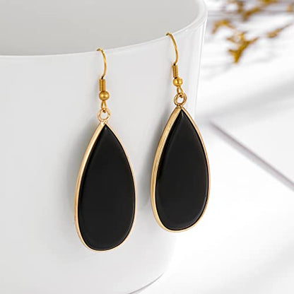 Boho Multiple Style Natural Stone Earrings for Women Unique Healing Gemstone Energy Hypoallergenic Lightweight Dangle Drop Earrings Multiple Styles Earrings Jewelry for Birthday Party Gift - style: Black Onyx Big Waterdrop