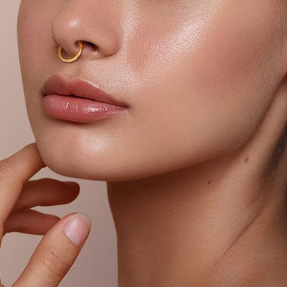 2PCS 16G Titanium Nose Rings for Women, Nostril and Septum | F136 Implant Grade Titanium, Hypoallergenic, 1.2 mm ×8 mm, Faceted and CZ Hinged Clicker Hoops for Nostril or Septum - color: Style B Gold-8mm