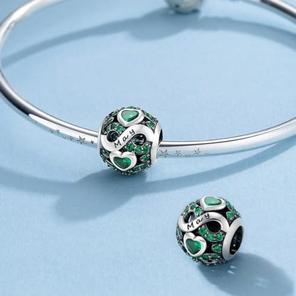 MICOO 925 Sterling Silver Jan-Dec Birthstone Charms For Bracelets and Necklaces, Original DIY Bead Charms With Cubic Zirconias Jewelry Birthday Gifts For Women. - color: 5-May Birthstone charm