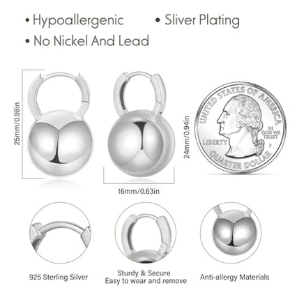 14k Gold Plated Ball Dangle Earrings for Women Sterling Silver Ball Drop Earrings Hypoallergenic Round Balls Hoop Earring Leverback Lightweight Earrings Fashion Jewelry - color: 02-silver