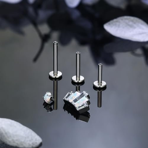 Titanium Flat Back Lip Rings Internally Threaded Earrings Studs Nose Rings 16G Opal CZ Tragus Cartilage Lobe Rook Helix Conch Labret Medusa Piercing Jewelry for Women Men W Piercing Taper Set - style: Crown Opal