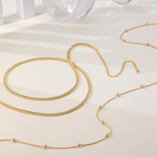 CAROVO Belly Waist Chain for Women 14K Gold Silver Plated Layered Body Chains Boho Cuban Figaro Pearl Heart Coin Satellite Bead Belly Chain Sexy Bikini Body Jewelry for Women Adjustable - style: A:Cuban Bead GD
